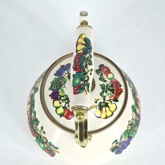 Vintage Metro Enamel Teapot Vitroceramic‎ VHTF Fruit Handle Kitchen Collectible - Picture 5 of 11